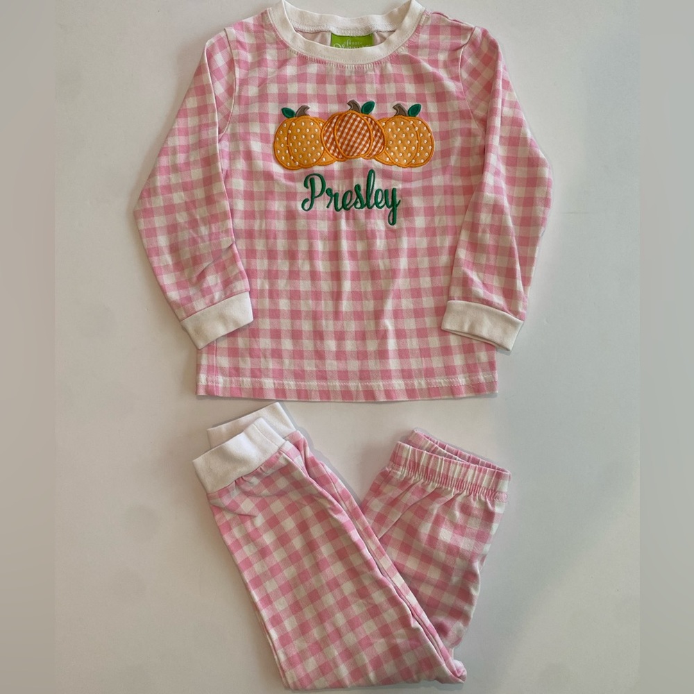 Classic Whimsy Pink and White Checkered Pumpkin PJ PRESLEY 2T